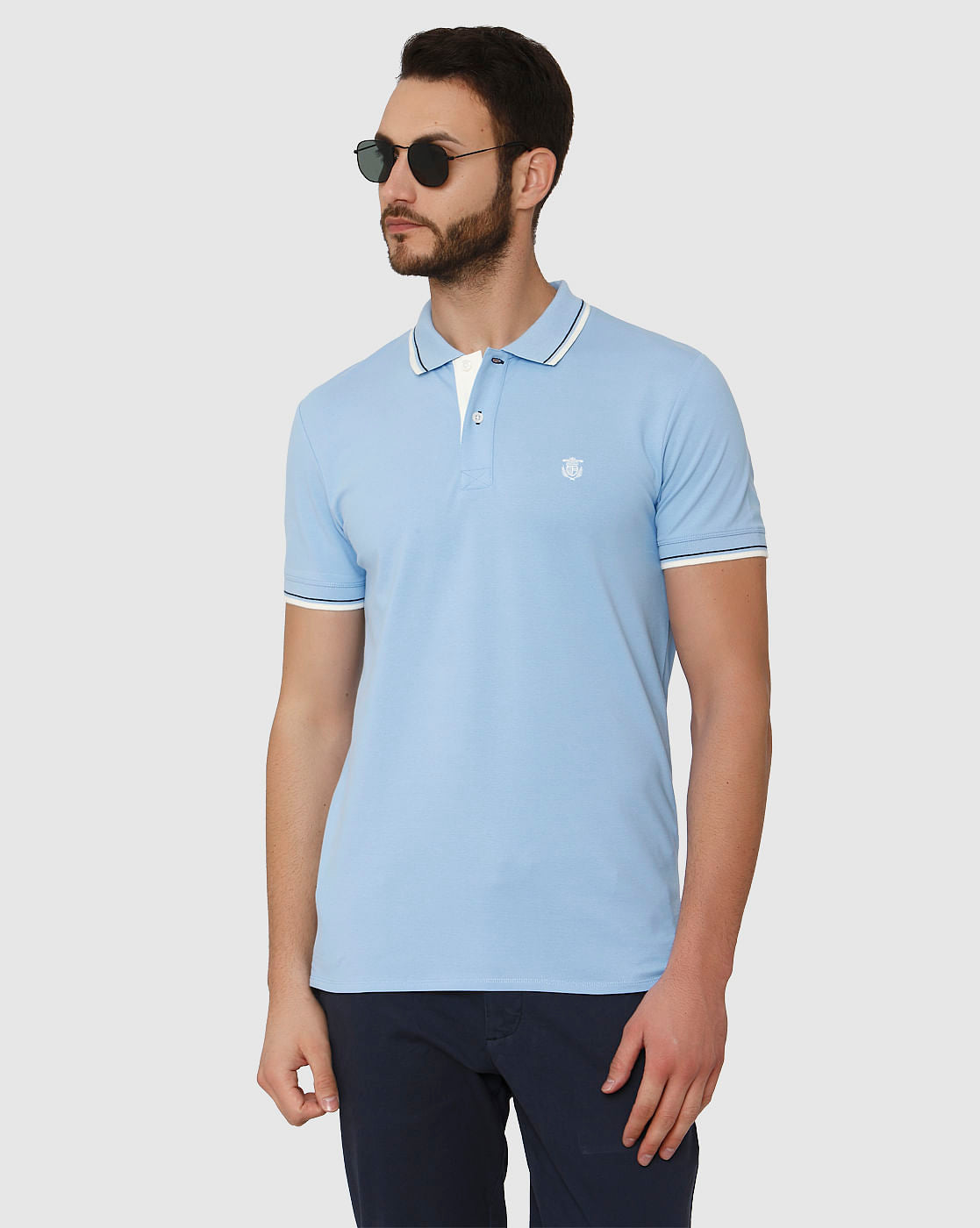 Light Blue Contrast Tipping Crew Neck T-Shirt