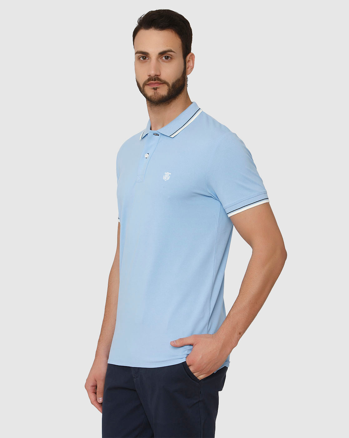 Light Blue Contrast Tipping Crew Neck T-Shirt