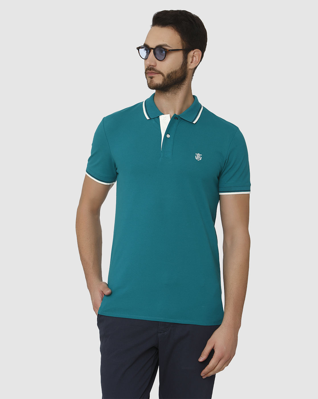 Green Contrast Tipping Polo Neck T-Shirt
