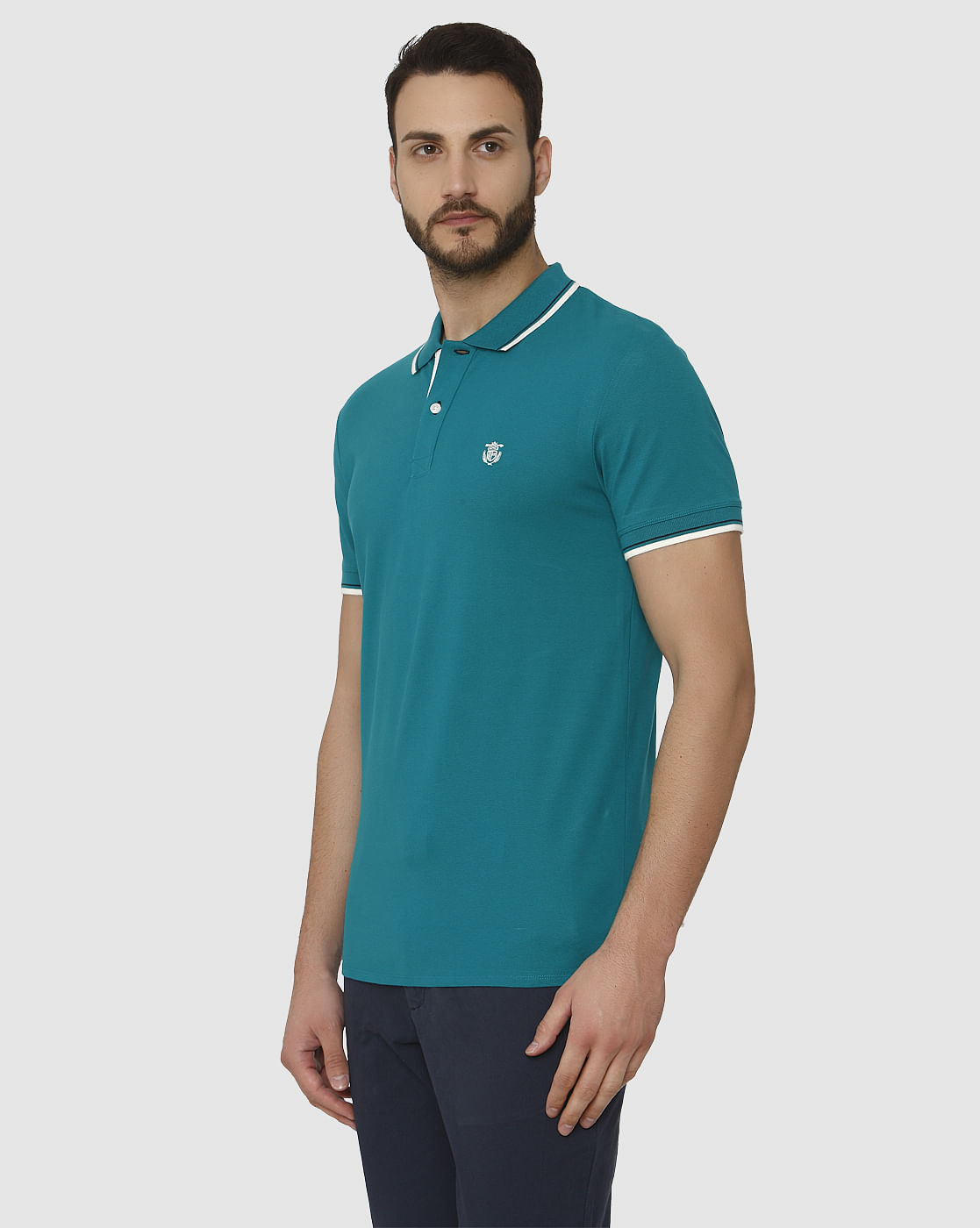 Green Contrast Tipping Polo Neck T-Shirt