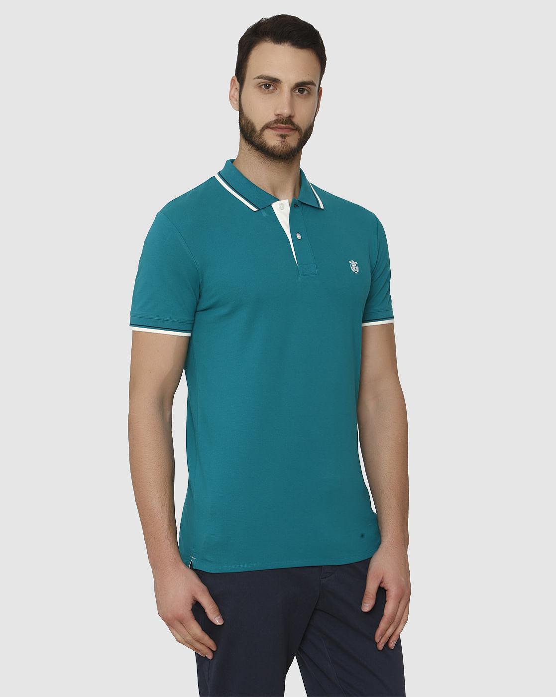 Green Contrast Tipping Polo Neck T-Shirt