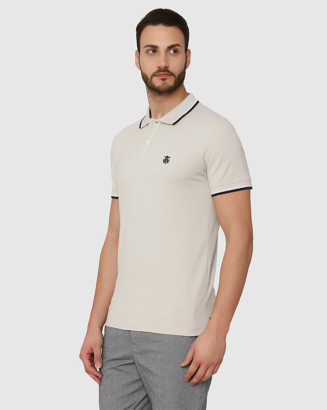 Grey Contrast Tipping Polo Neck T-Shirt