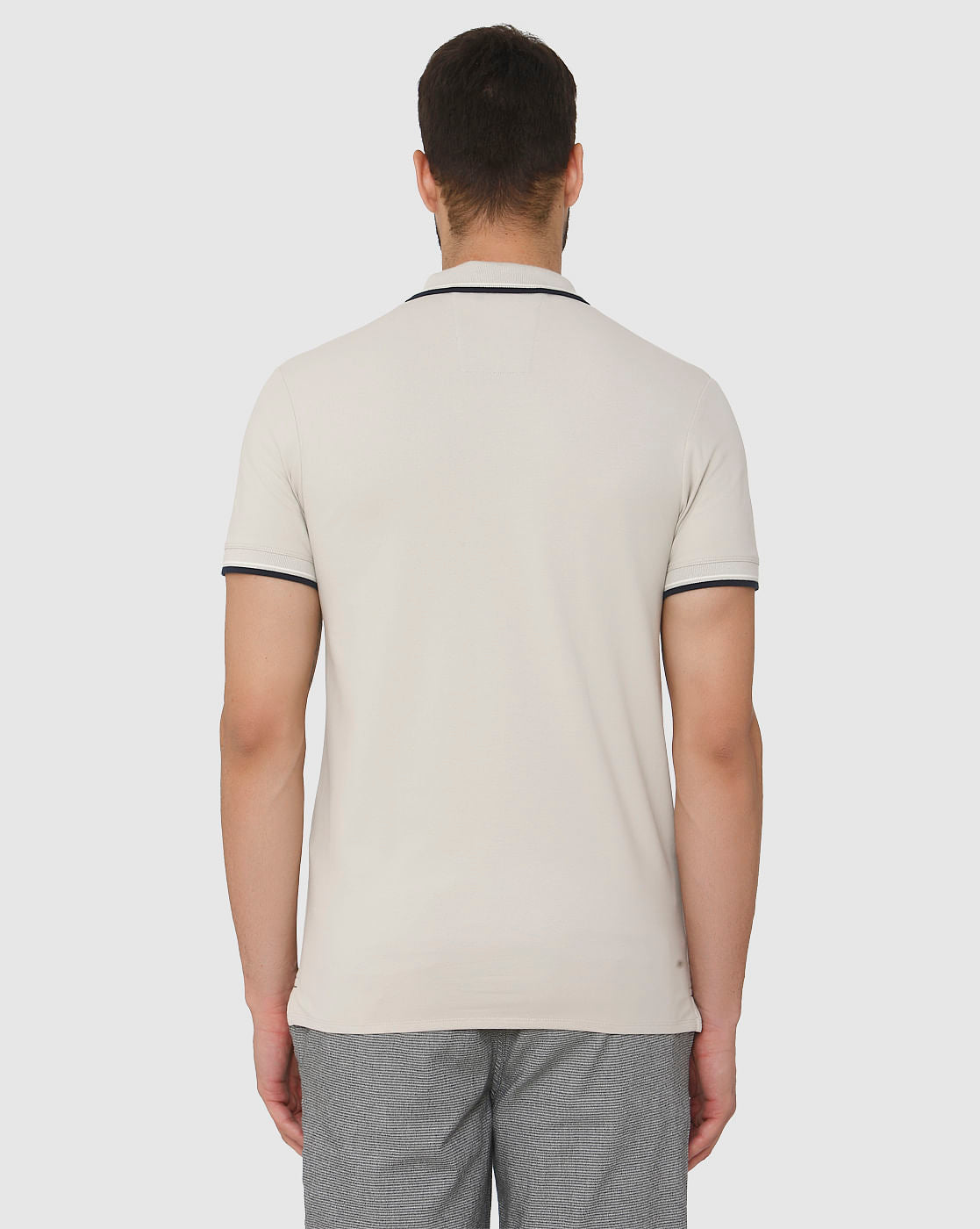 Grey Contrast Tipping Polo Neck T-Shirt