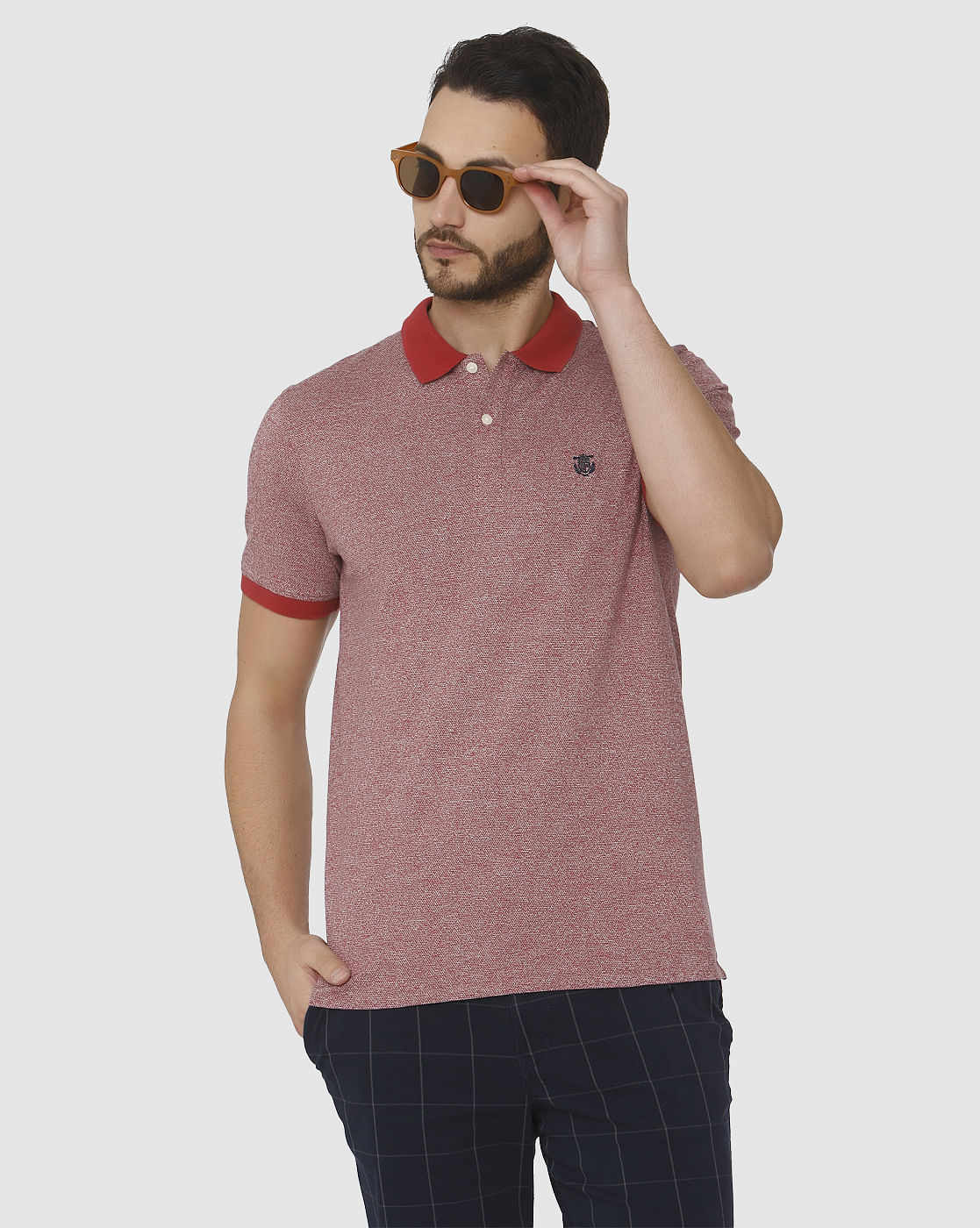 Red Contrast Tipping Polo Neck T-Shirt