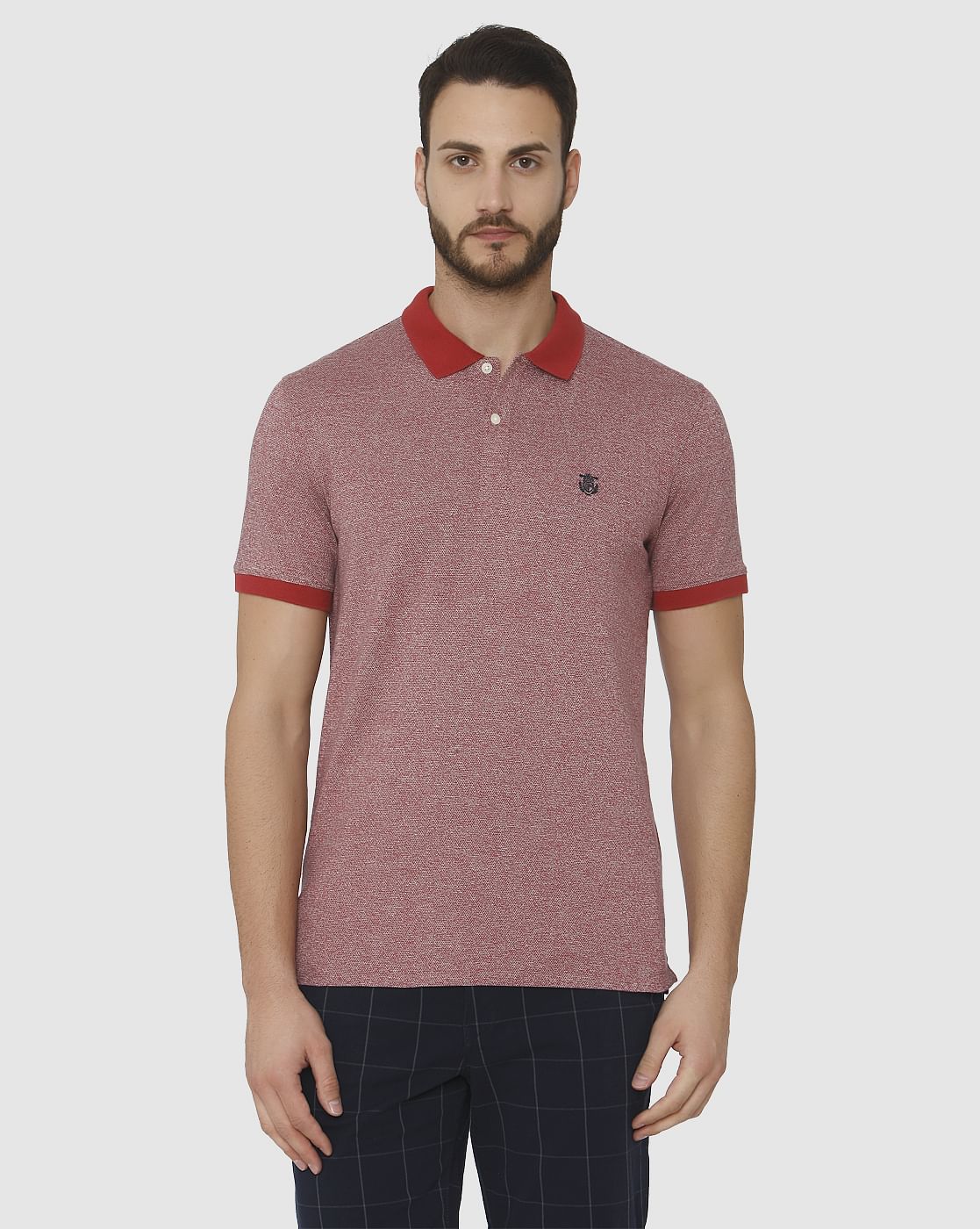 Red Contrast Tipping Polo Neck T-Shirt