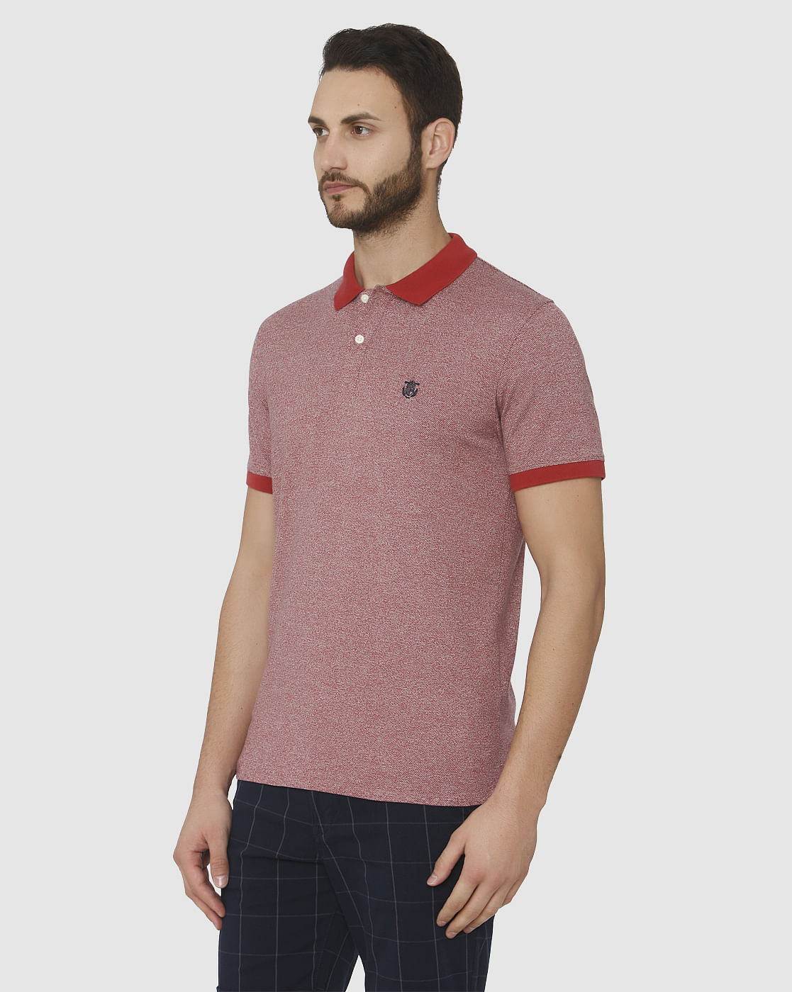 Red Contrast Tipping Polo Neck T-Shirt