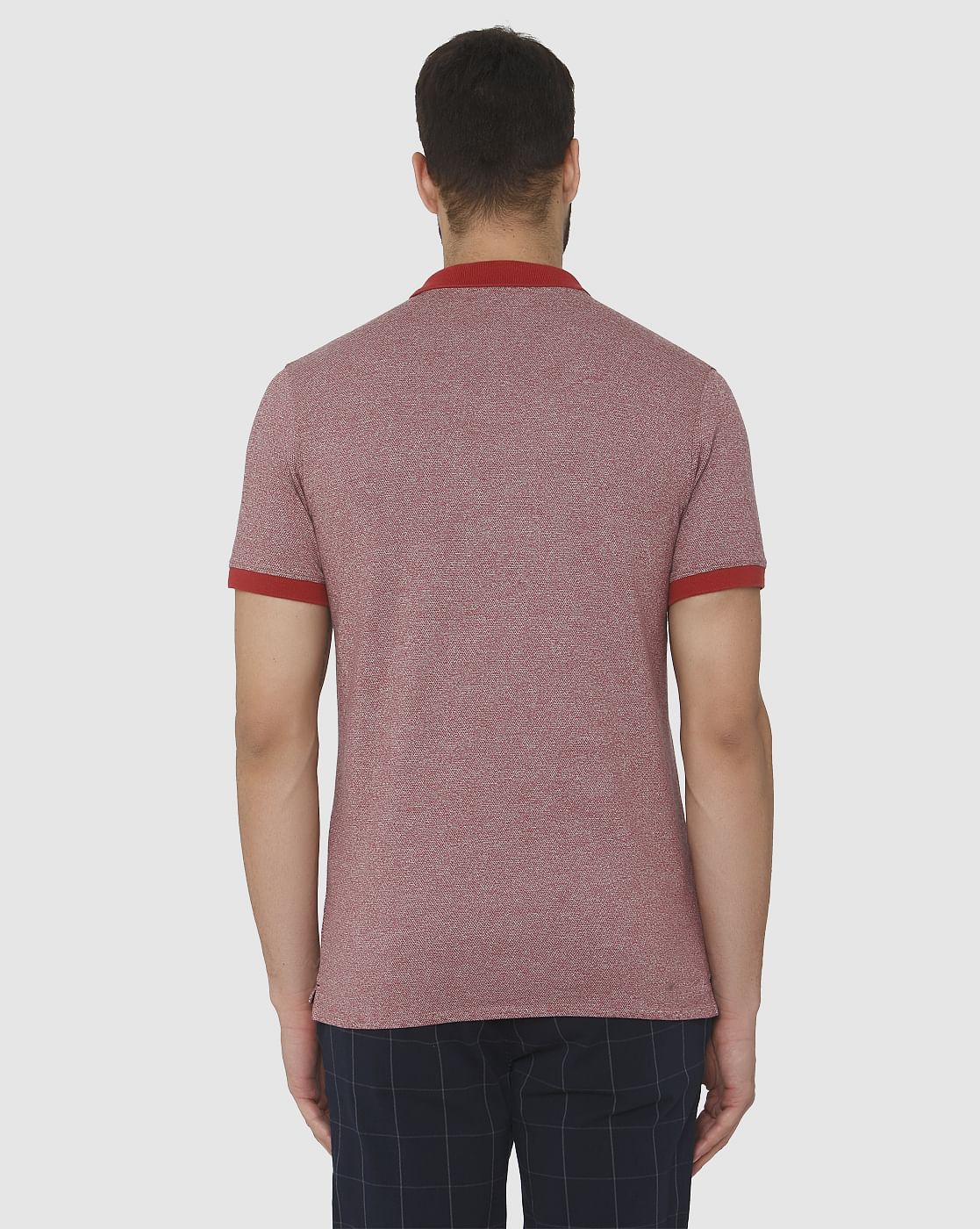 Red Contrast Tipping Polo Neck T-Shirt