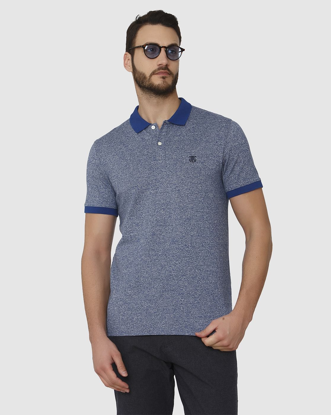 Blue Contrast Tipping Polo Neck T-Shirt