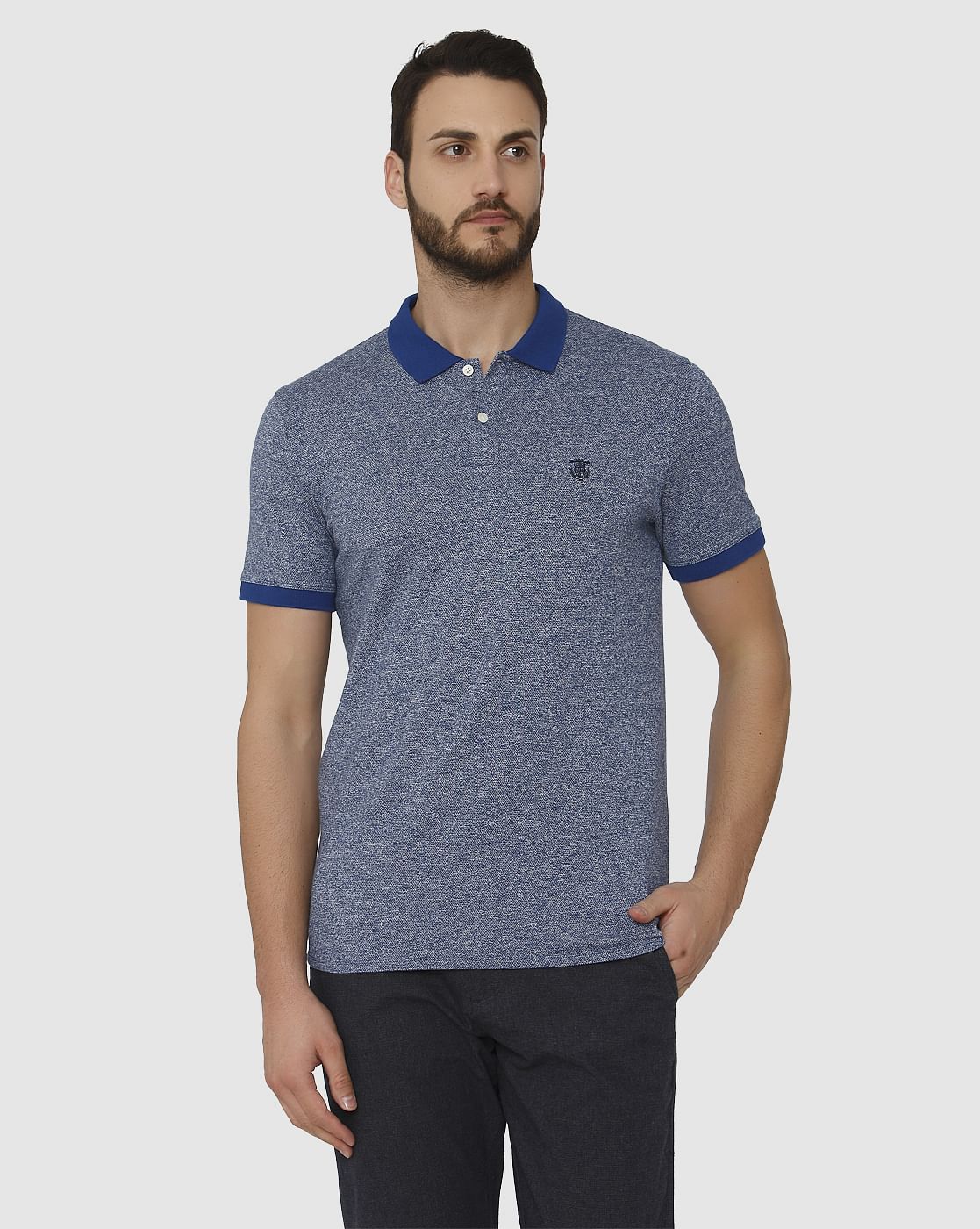 Blue Contrast Tipping Polo Neck T-Shirt