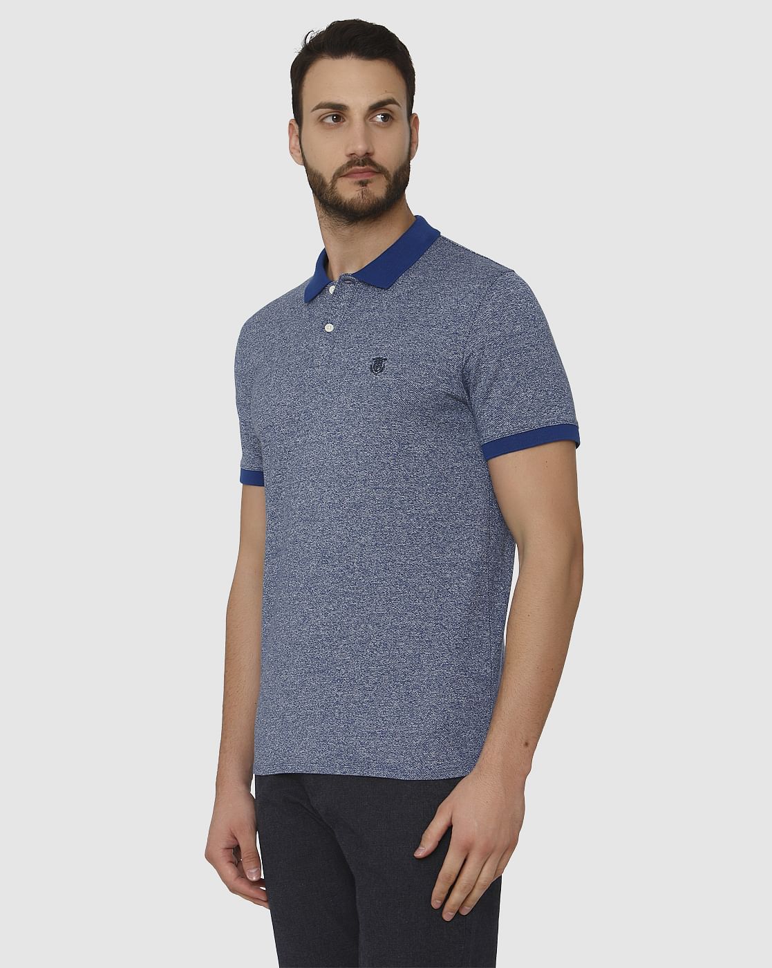 Blue Contrast Tipping Polo Neck T-Shirt