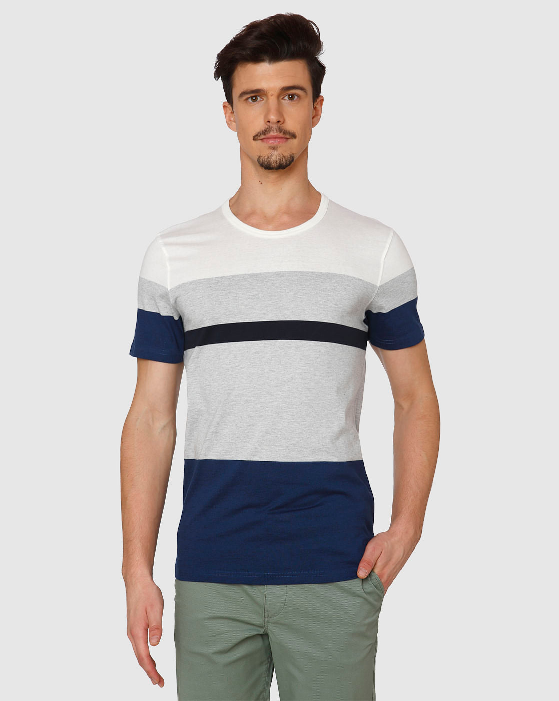 Blue Colour Blocked Crew Neck T-Shirt