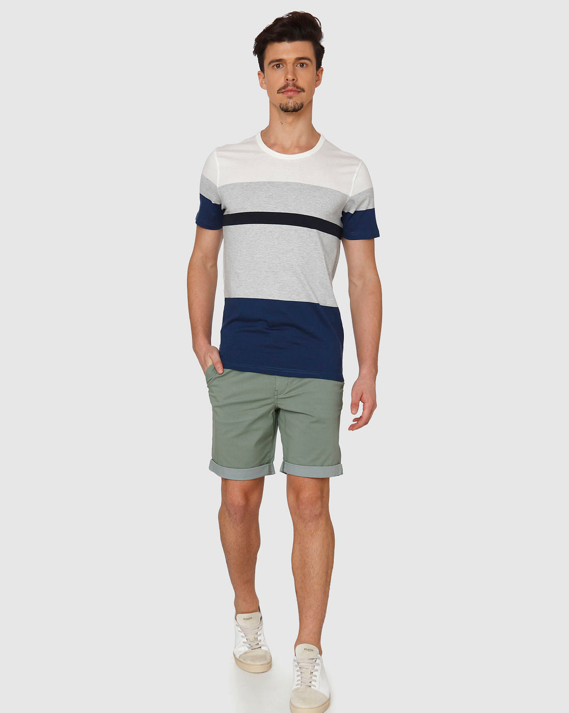 Blue Colour Blocked Crew Neck T-Shirt