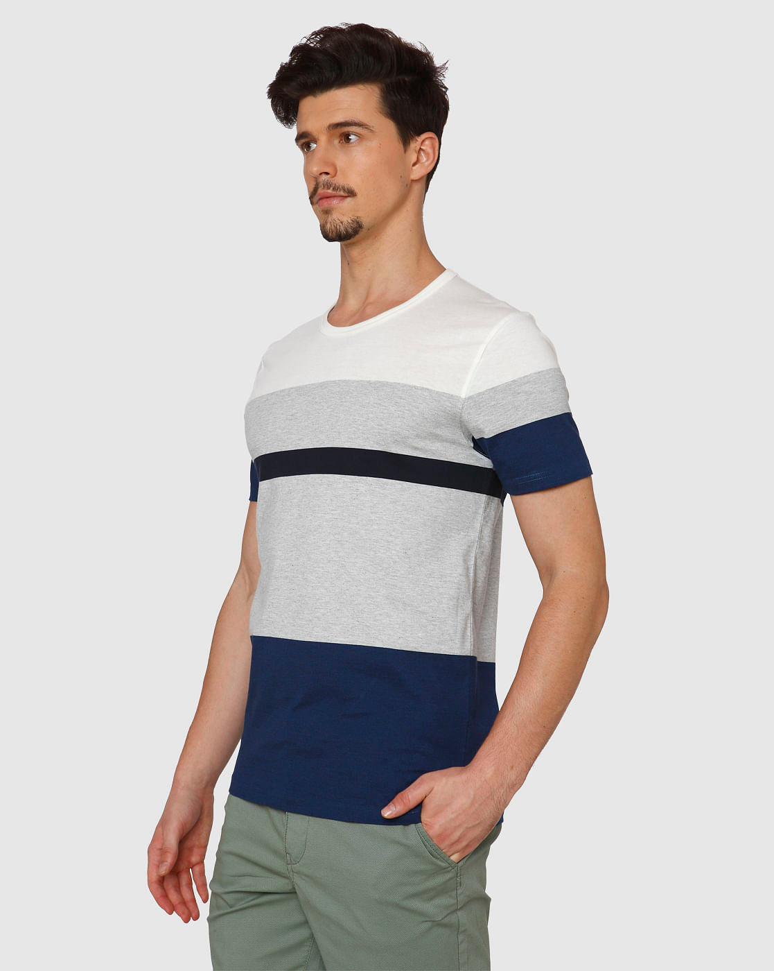 Blue Colour Blocked Crew Neck T-Shirt