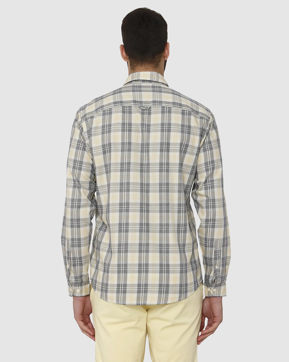 Yellow Check Slim Fit Full Sleeves Shirt