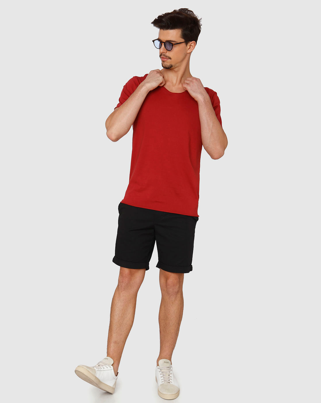 Red Raw Edge Crew Neck T-Shirt