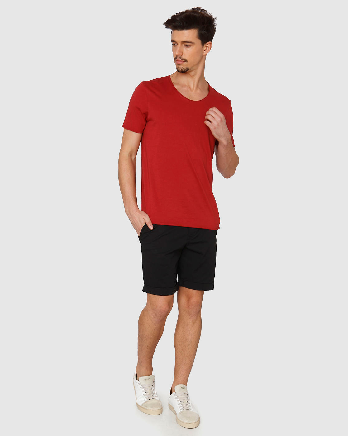 Red Raw Edge Crew Neck T-Shirt