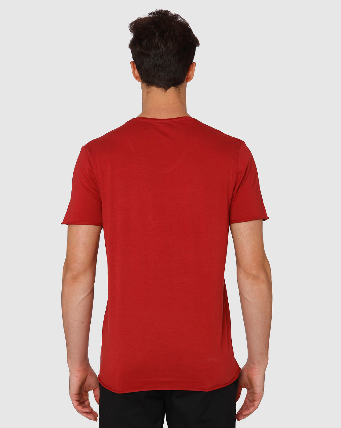 Red Raw Edge Crew Neck T-Shirt