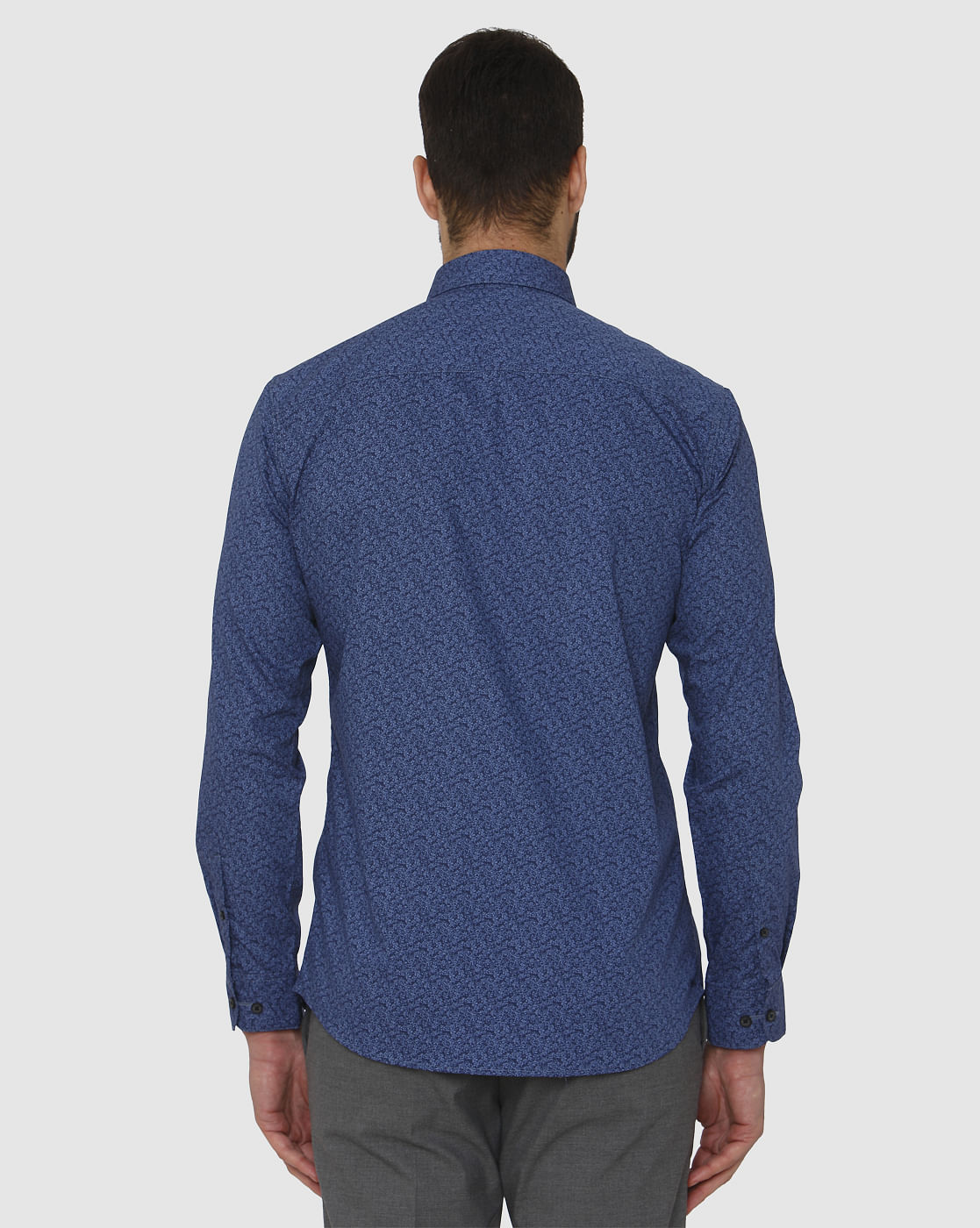 Blue Printed Slim Fit Full Sleeves Shirt