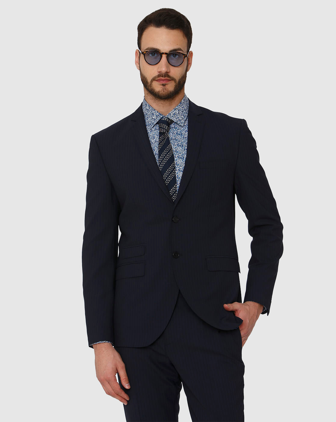 Blue All Over Print Slim Fit Full Sleeves Shirt