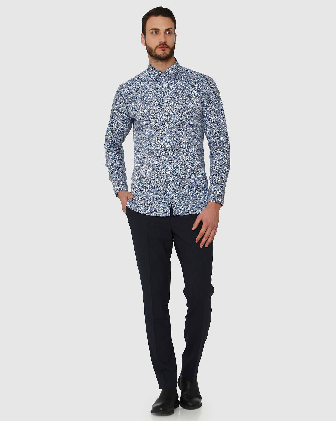 Blue All Over Print Slim Fit Full Sleeves Shirt
