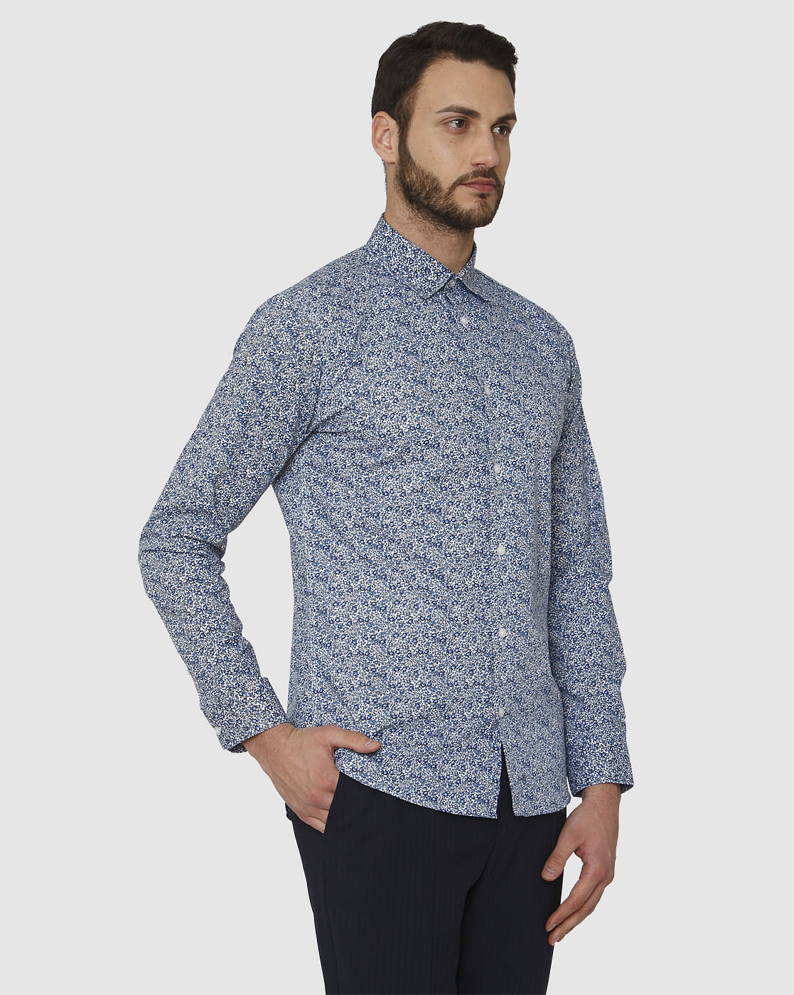 Blue All Over Print Slim Fit Full Sleeves Shirt
