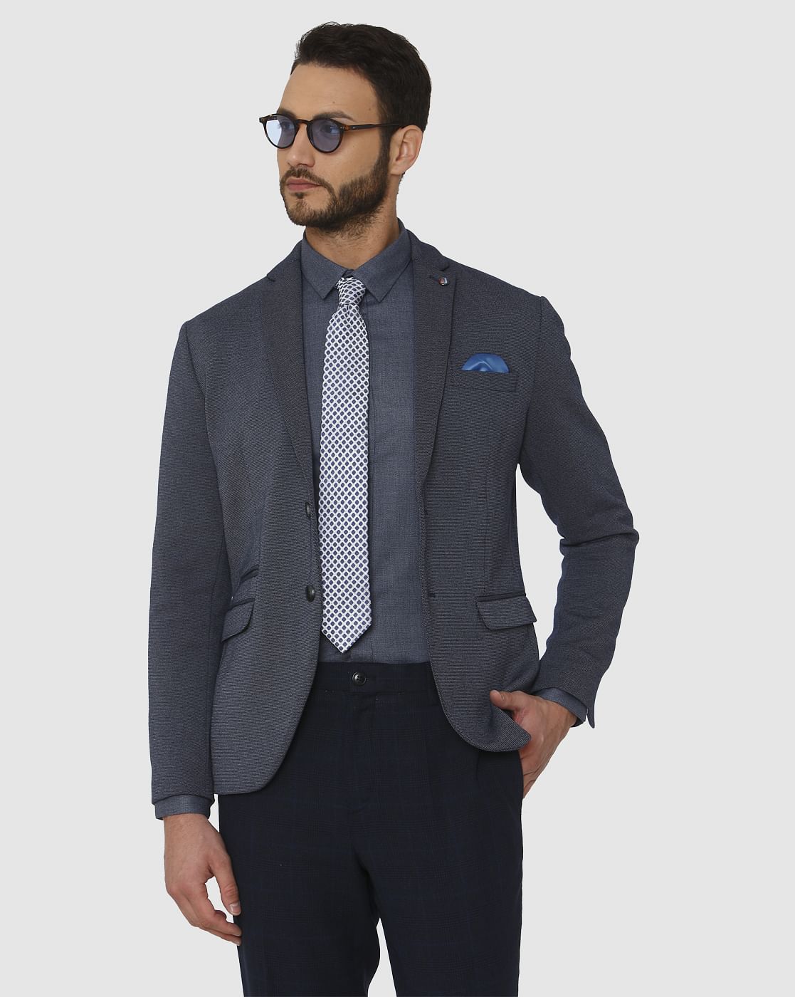 Blue Slim Fit Full Sleeves Shirt