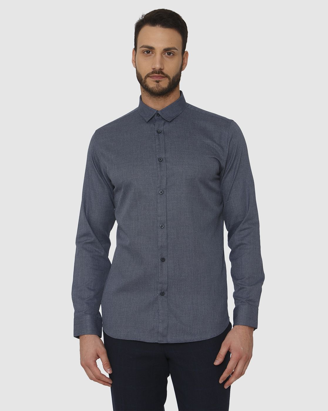 Blue Slim Fit Full Sleeves Shirt