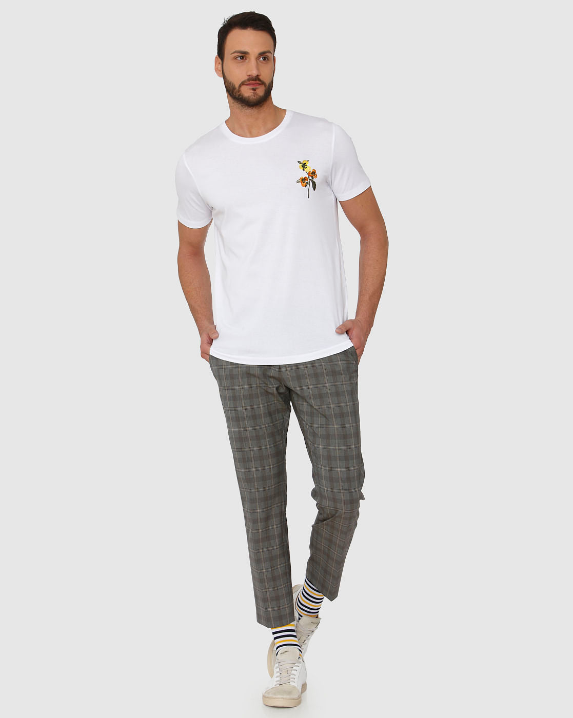 White Floral Print Crew Neck T-Shirt