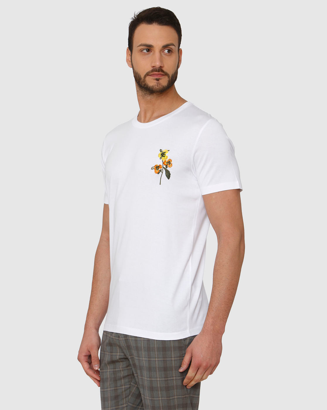 White Floral Print Crew Neck T-Shirt
