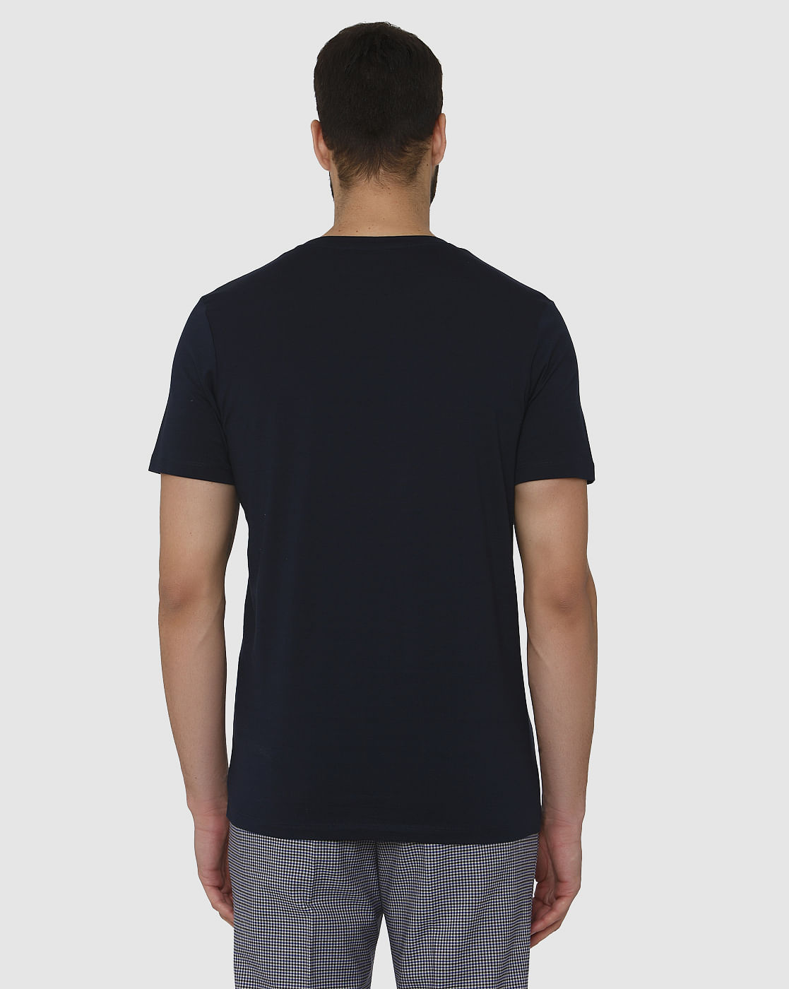 Dark Blue Floral Print Crew Neck T-Shirt