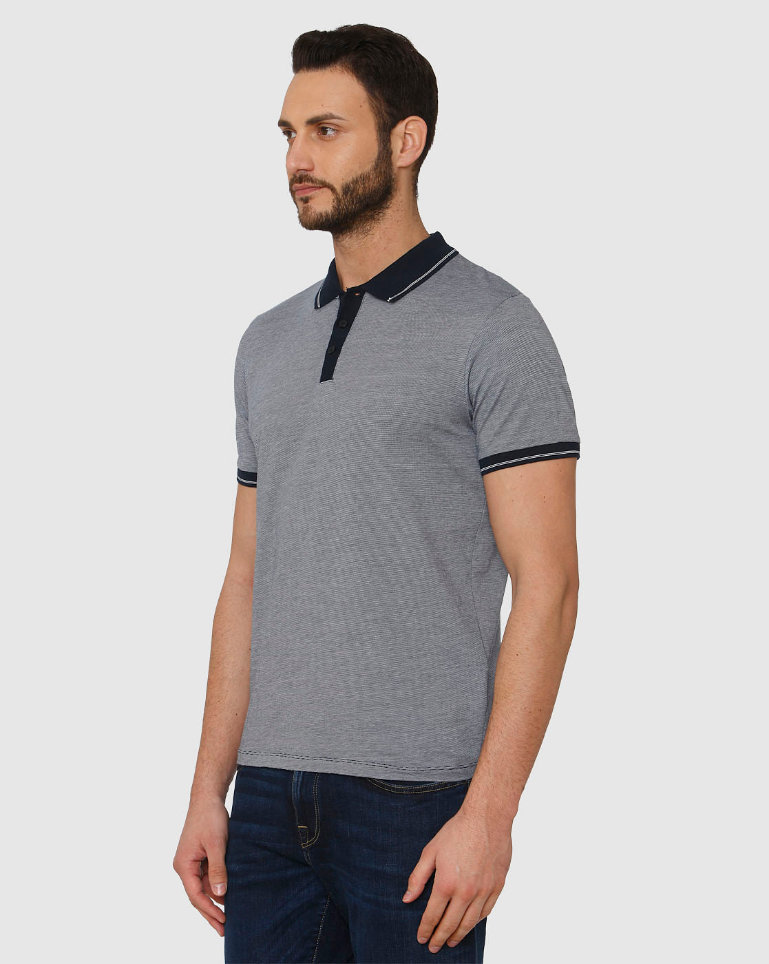Blue Contrast Tipping Polo Neck T-Shirt