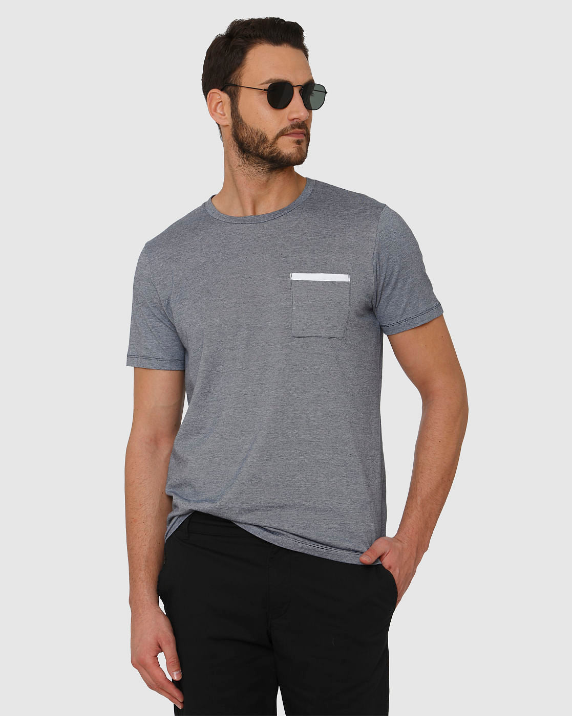 Blue Front Pocket Crew Neck T-Shirt