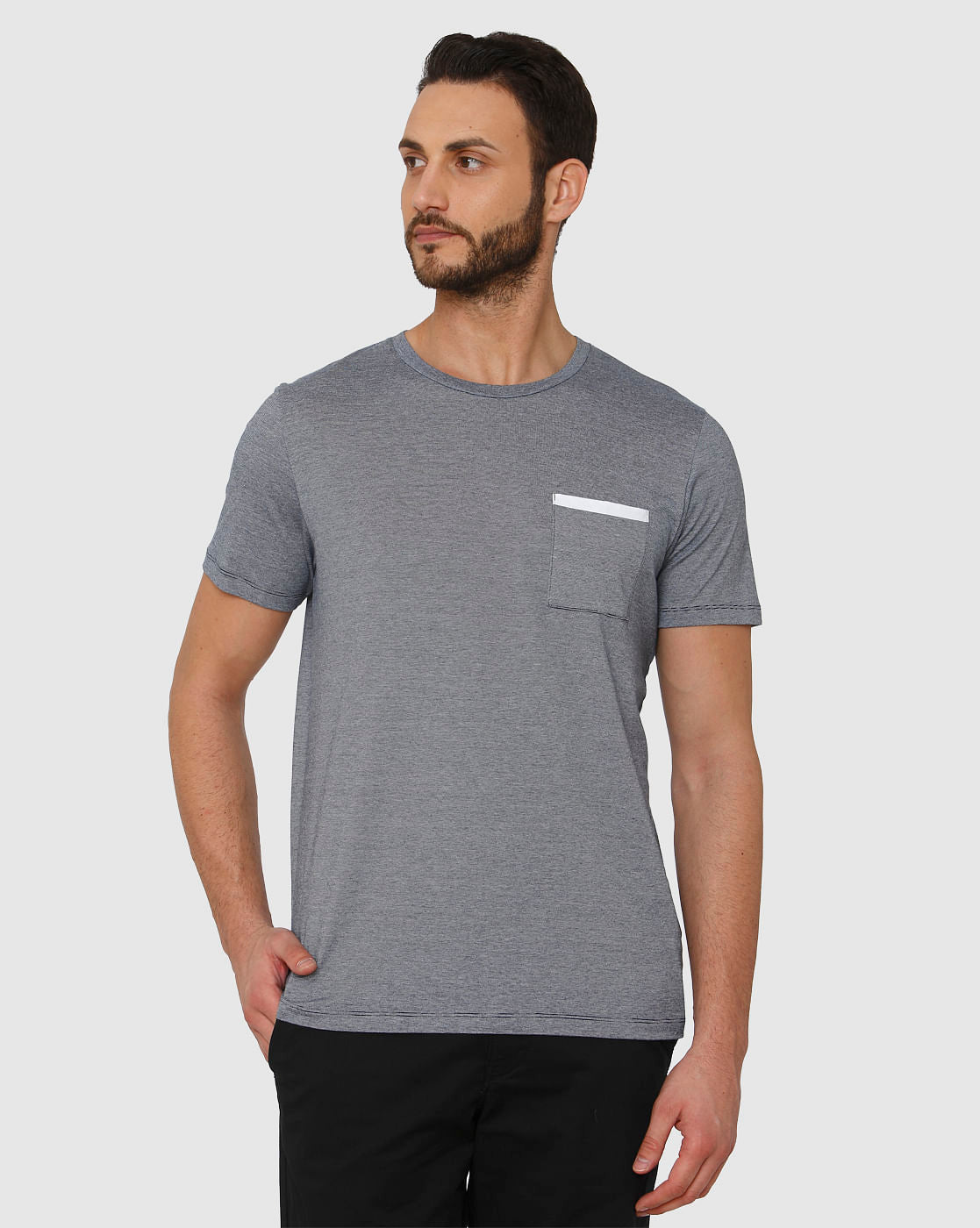 Blue Front Pocket Crew Neck T-Shirt