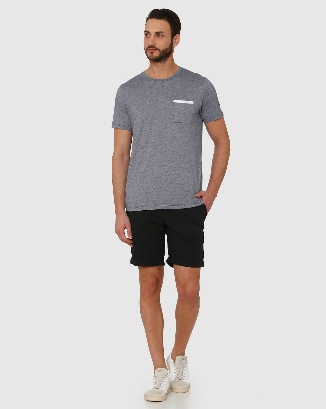 Blue Front Pocket Crew Neck T-Shirt