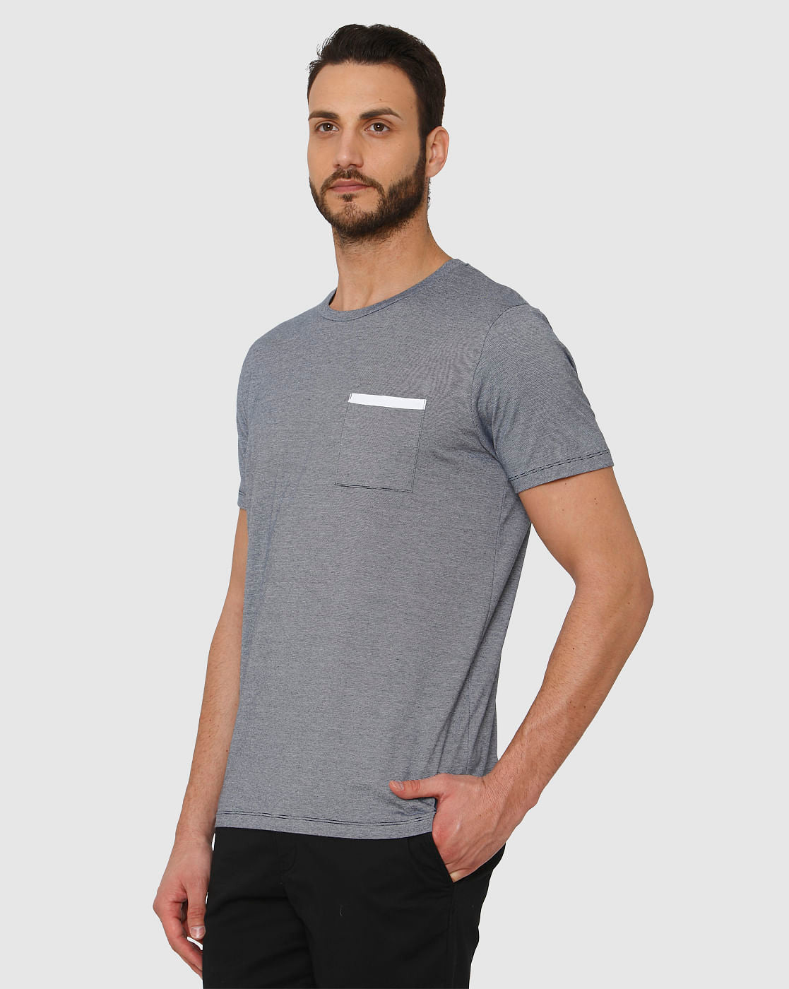 Blue Front Pocket Crew Neck T-Shirt