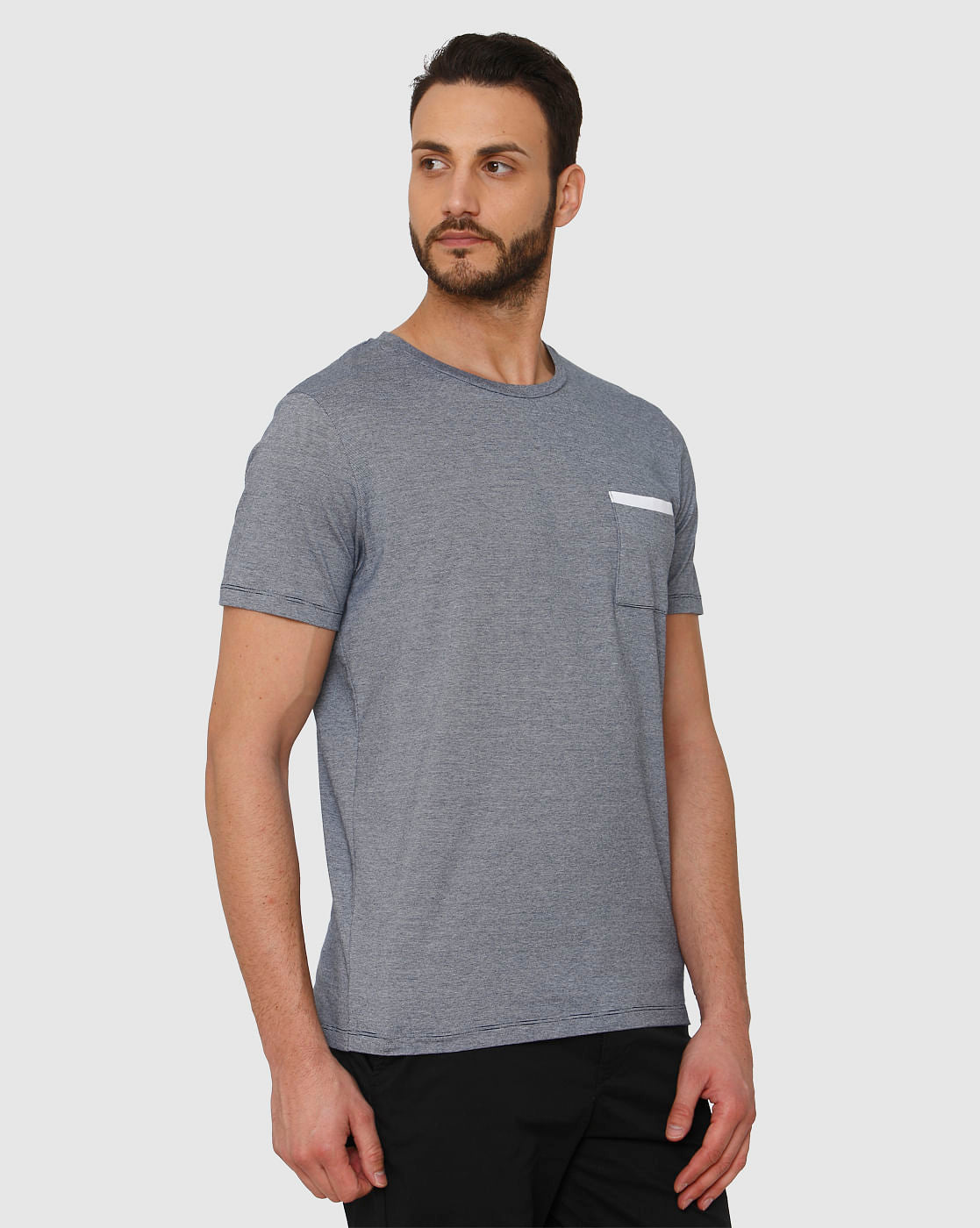Blue Front Pocket Crew Neck T-Shirt