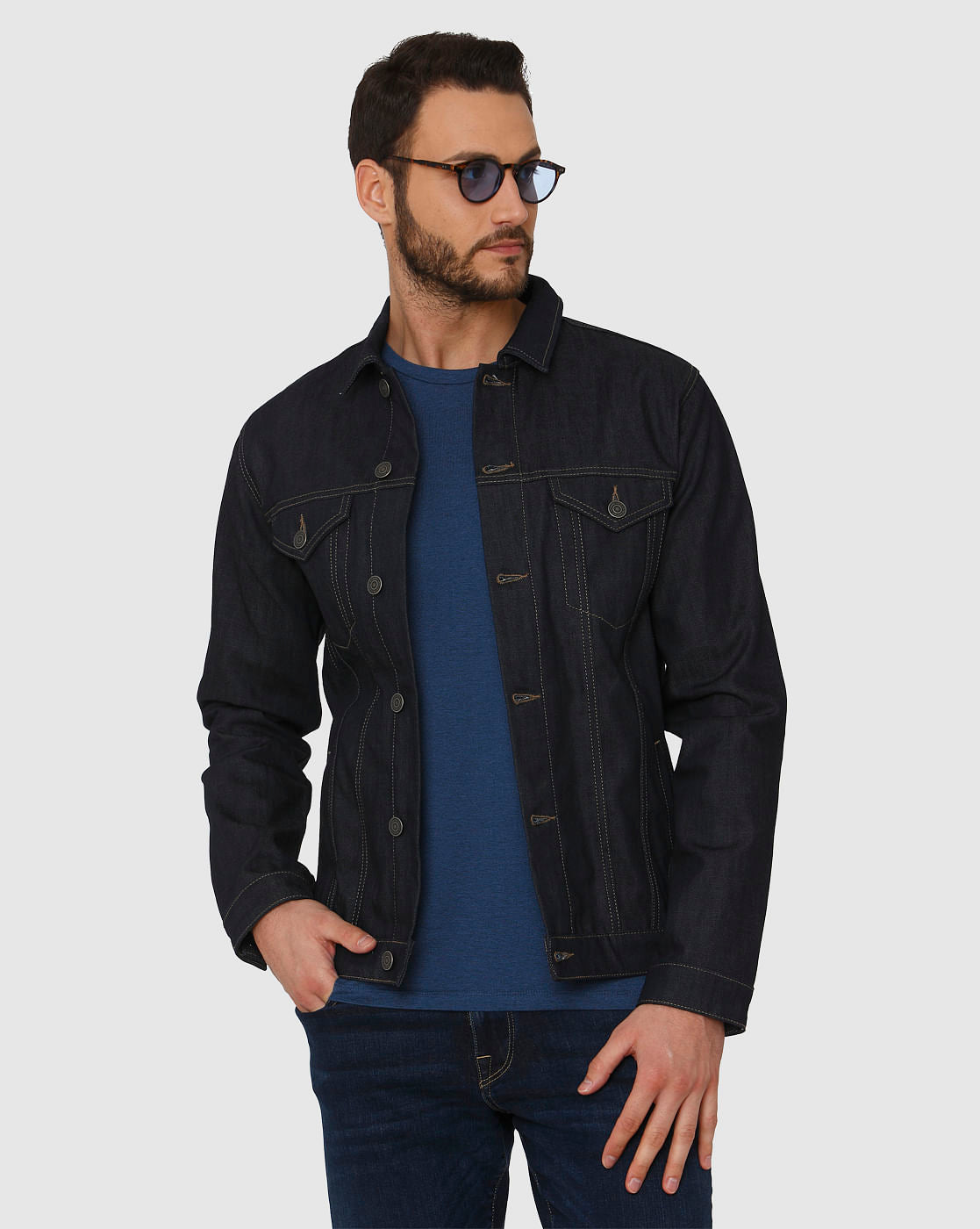 Blue Front Chest Pocket Crew Neck T-Shirt
