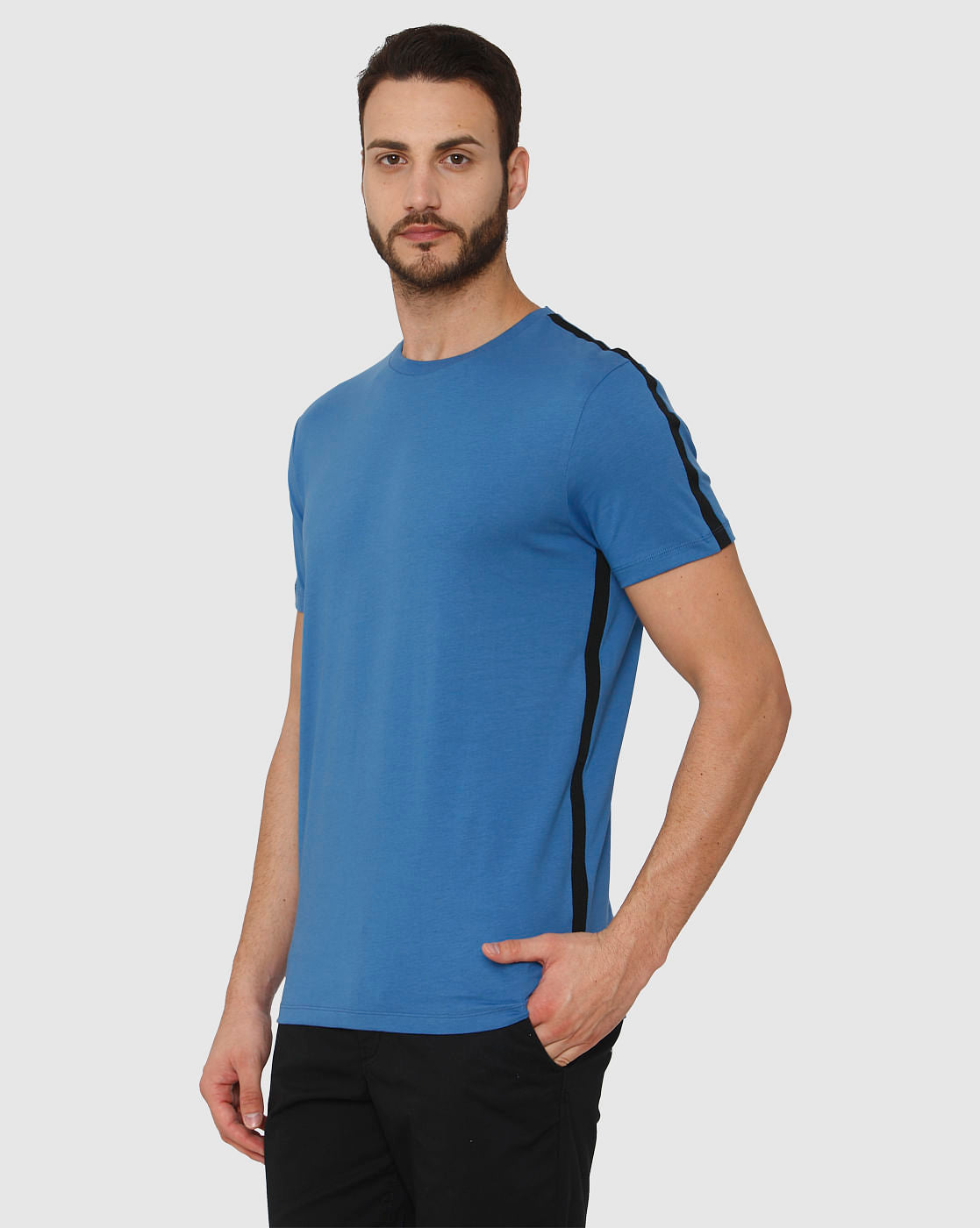 Blue Side Tape Detail Crew Neck T-Shirt