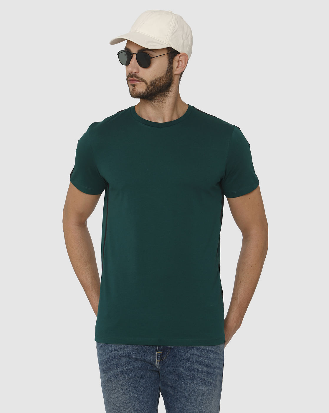 Green Side Tape Detail Crew Neck T-Shirt
