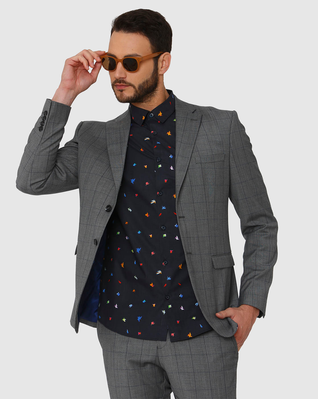 Dark Blue All Over Print Slim Fit Full Sleeves Shirt