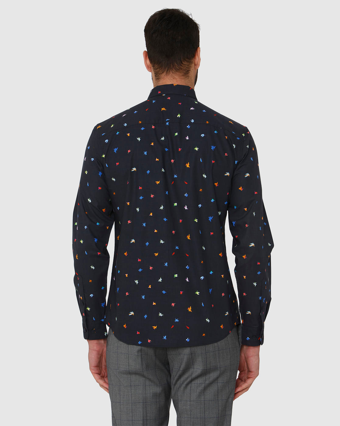 Dark Blue All Over Print Slim Fit Full Sleeves Shirt