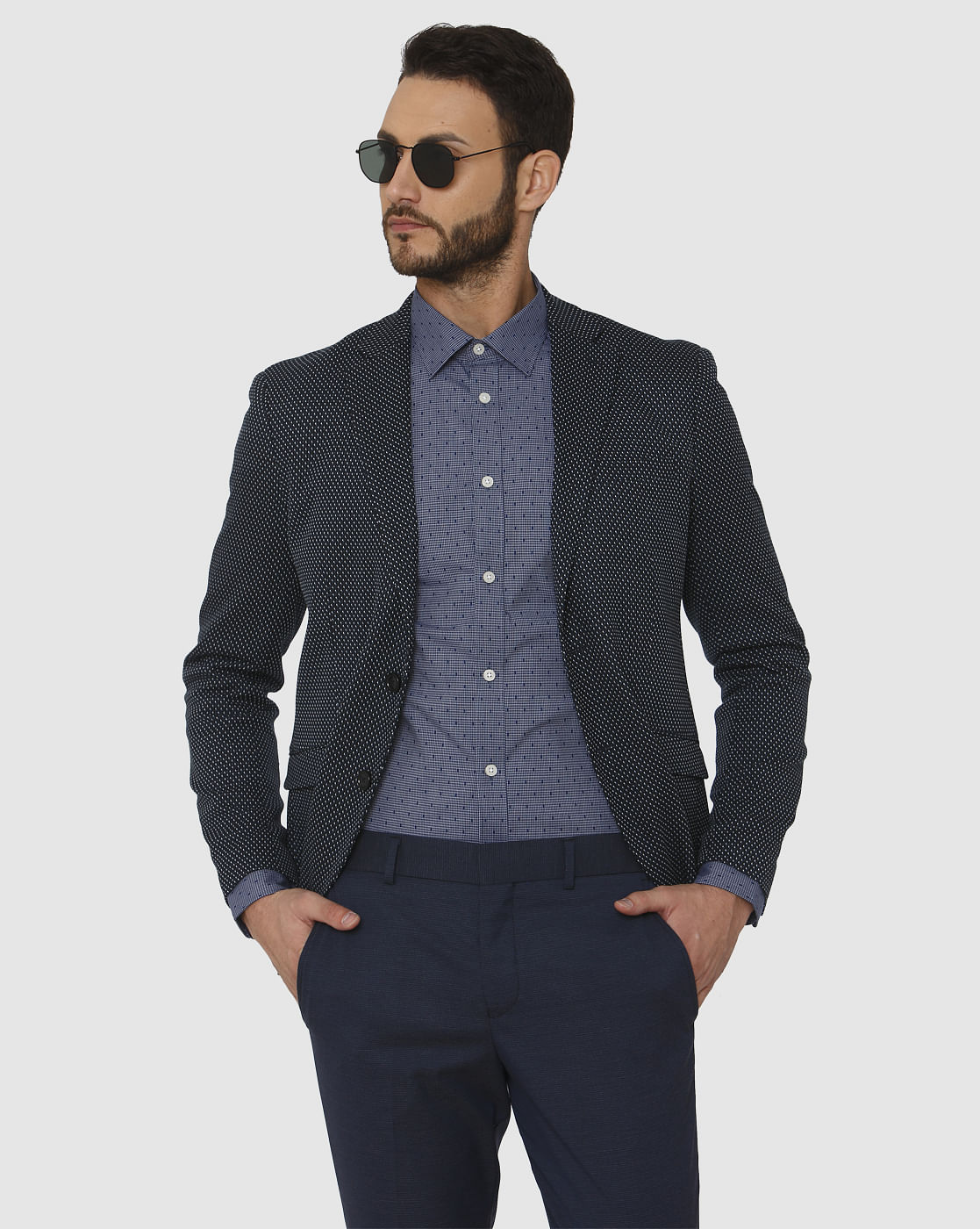 Blue Printed Slim Fit Full Sleeves Shirt
