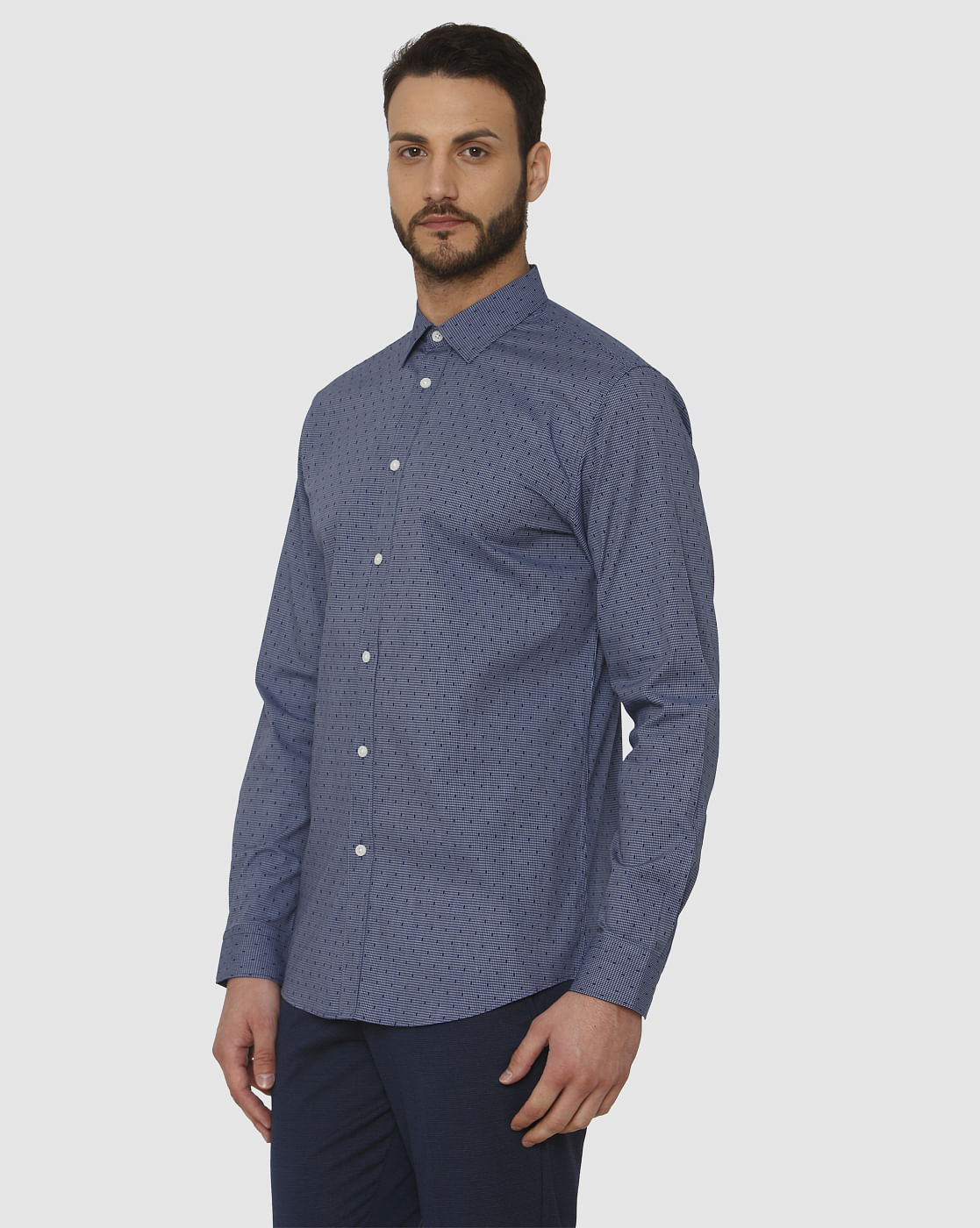 Blue Printed Slim Fit Full Sleeves Shirt