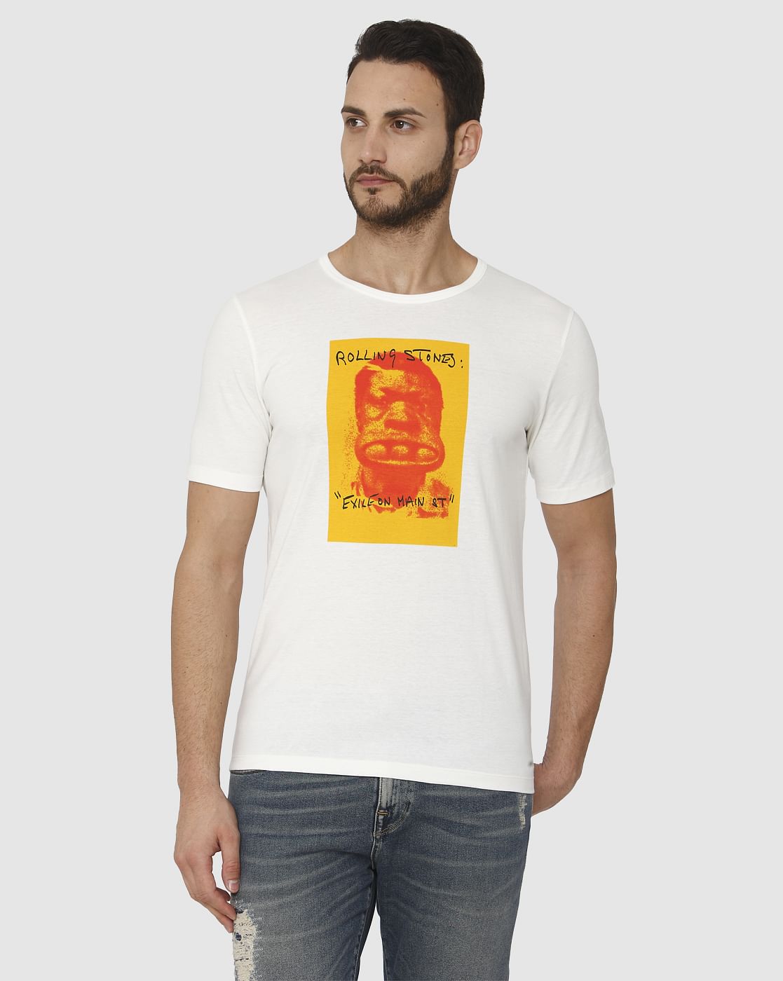 White Graphic Chest Print Crew Neck T-Shirt