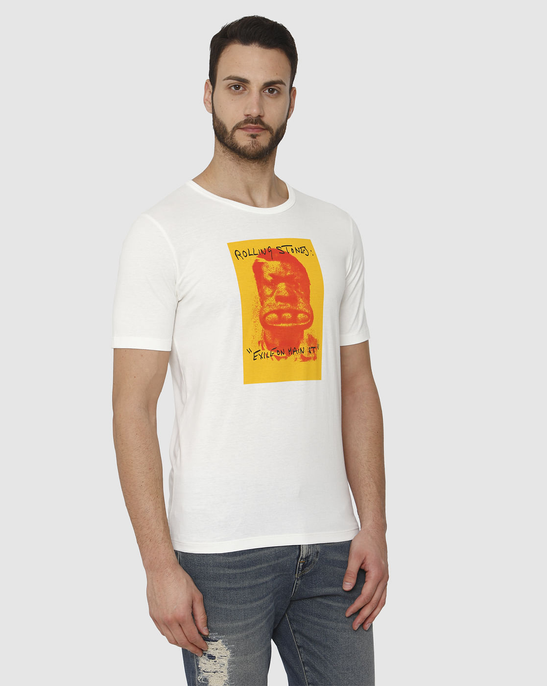 White Graphic Chest Print Crew Neck T-Shirt