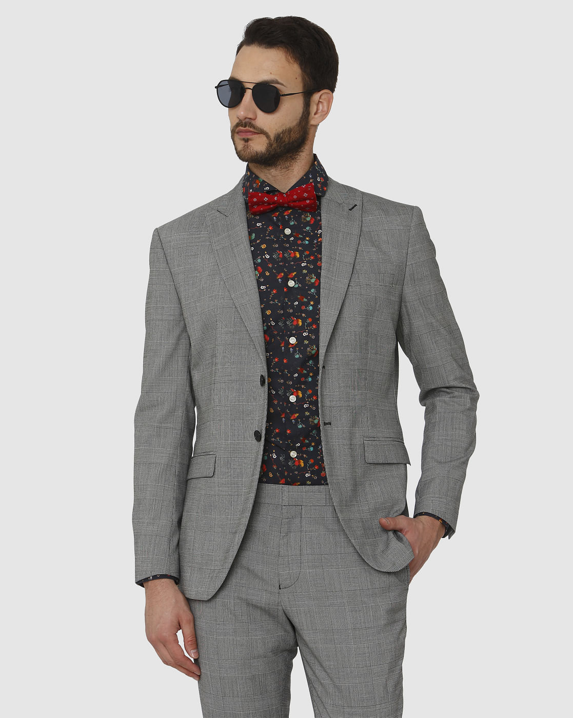 Dark Blue All Over Print Slim Fit Full Sleeves Shirt