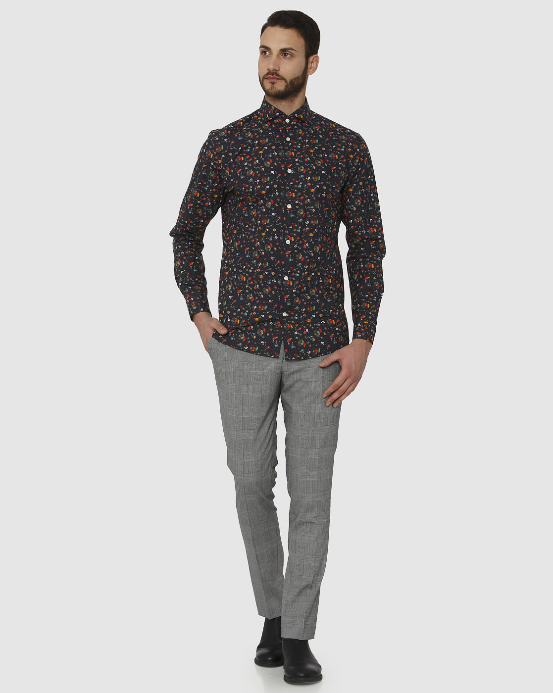 Dark Blue All Over Print Slim Fit Full Sleeves Shirt