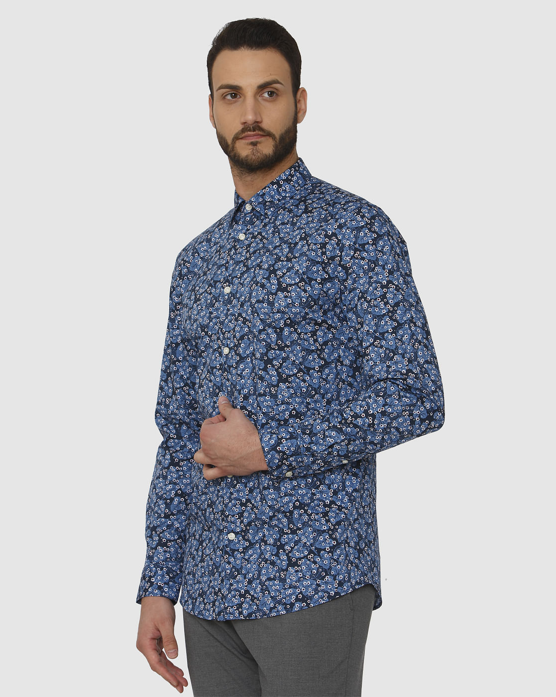 Blue All Over Print Slim Fit Full Sleeves Shirt