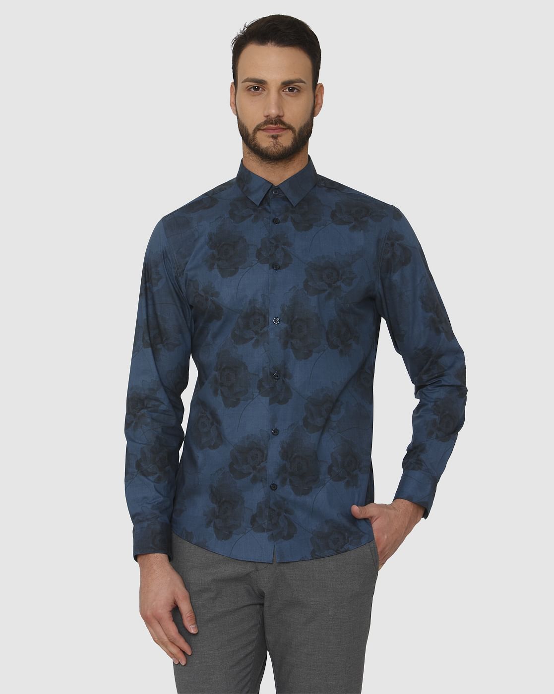 Blue All Over Print Slim Fit Full Sleeves Shirt