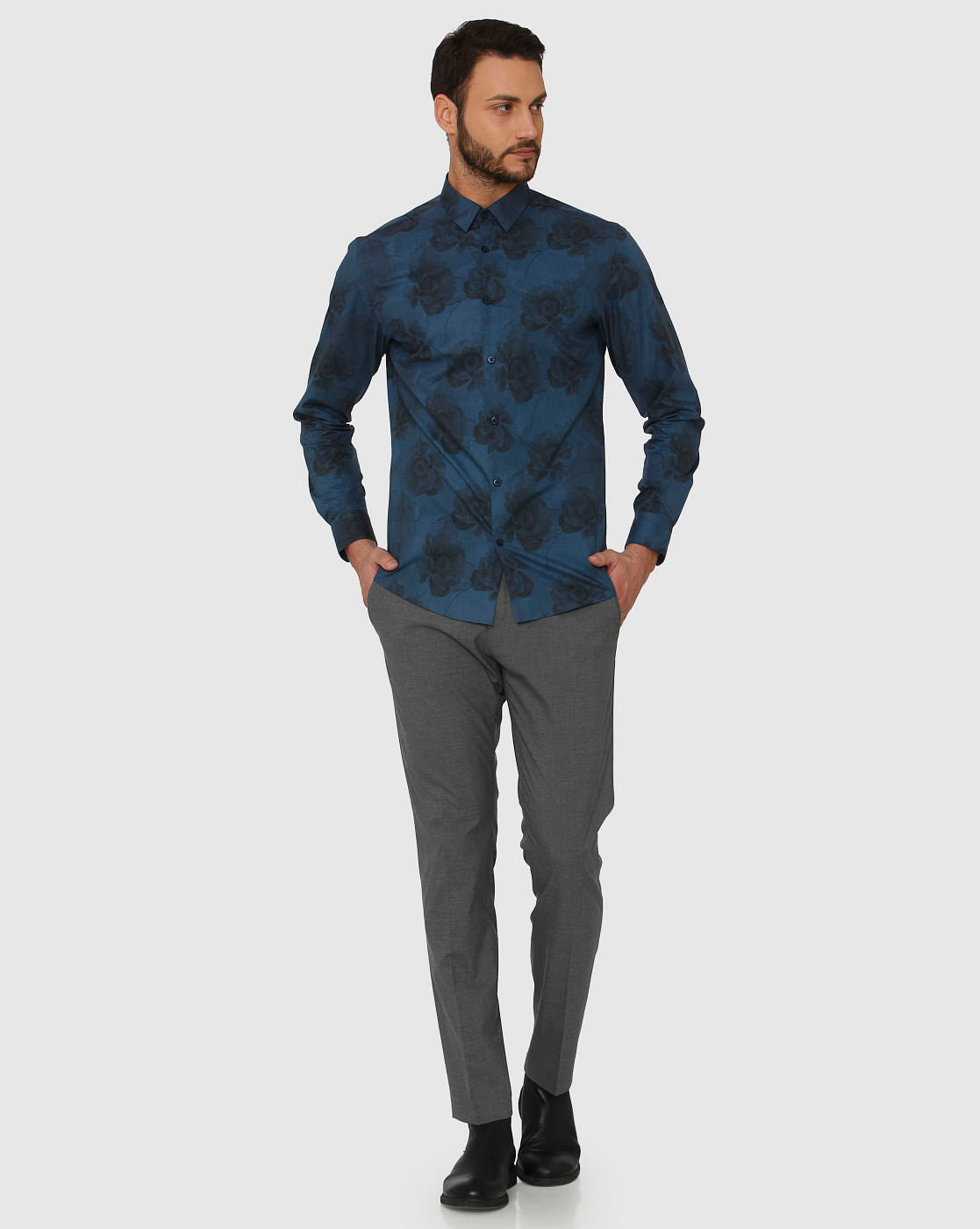 Blue All Over Print Slim Fit Full Sleeves Shirt
